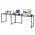 thumbnail image 1 of Giantex 95 Inch Reversible Corner Desk, L-Shaped Computer Desk w/Monitor Stand & 3 Cable Holes, 2-Person Long Study Writing Desk for ome Office, Brown, 1 of 6