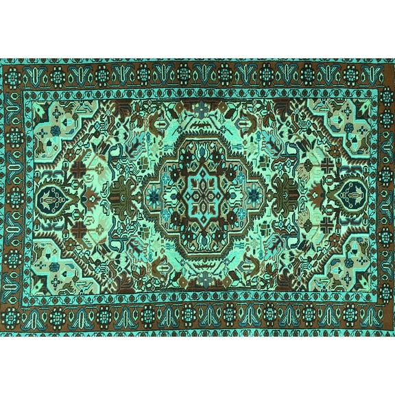 Ahgly Company Machine Washable Indoor Rectangle Persian Turquoise Blue Traditional Area Rugs, 5' x 7'