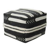 Laddha Home Designs 18" Black and White Chevron Stripe Square Pouf Ottoman