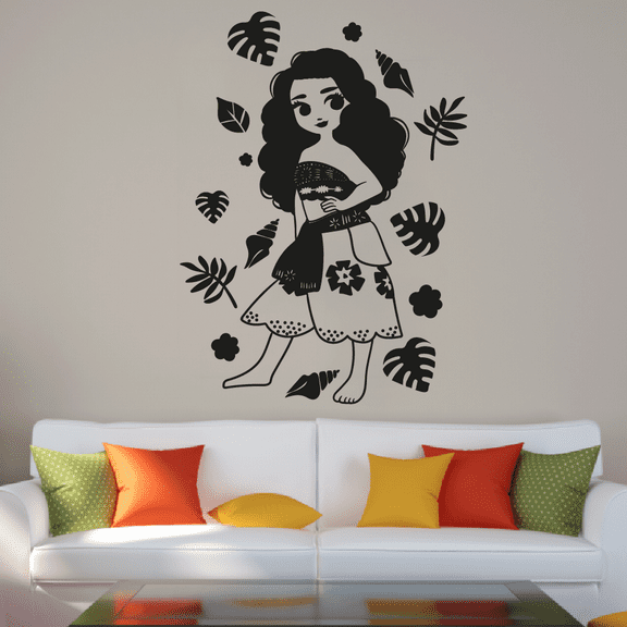 Disney Movie Princess Moana Of Motonui Beautiful Portrait Princess Vinyl Wall Art Sticker Decal Home Kids Room Study Room Boys Girls Room Wall Décoration Design Wall Décor Decal Size (20x18 inch)
