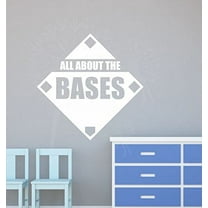 All About The Bases Baseball Quote Wall Art Vinyl Decals Stickers For Boys Or Girls Room, White, 23x23-Inch