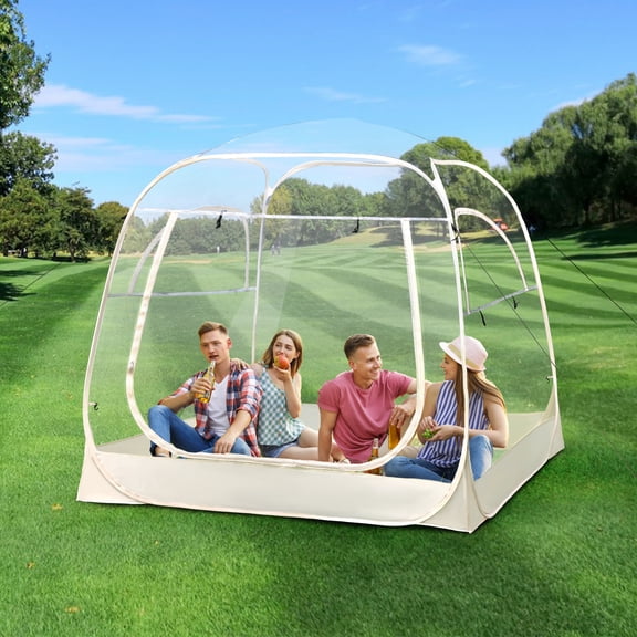 Pop up bubble tent for 3-4 people, 5.9x5.9 feet cold and windproof outdoor bubble tent with ventilation windows, suitable for large camping tents such as gatherings, backyards, and hiking, beige