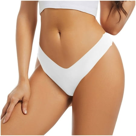 Ashirexll Thongs for Women  Silk Underwear for Women Low Waist Solid Color Seamless No Show Stretch Thong Panties White S