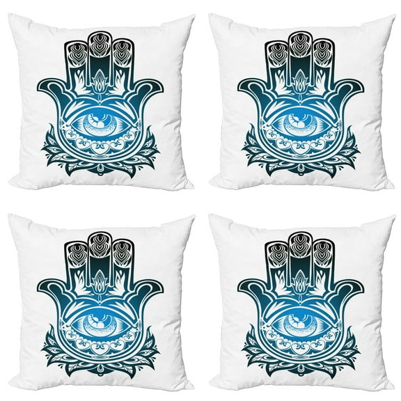 Ambesonne Hamsa Throw Pillow Cover 4 Pack, Evil Eye, 18", White Black and Blue