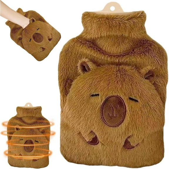 Capybara Shape Hot Water Bottle,1000Ml Cute Heat Retention Warmer,Comfort Thermal Heating Bag with Plush Exterior ＆ Leak-Proof Stopper,Hot Water Bed Warmer for Neck Back Shoulder Legs