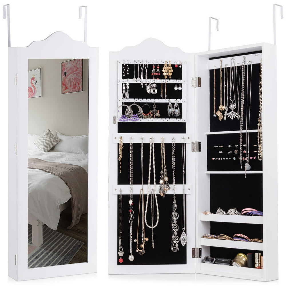 Costway Wall Mounted Mirrored Jewelry Armoire Storage Organizer