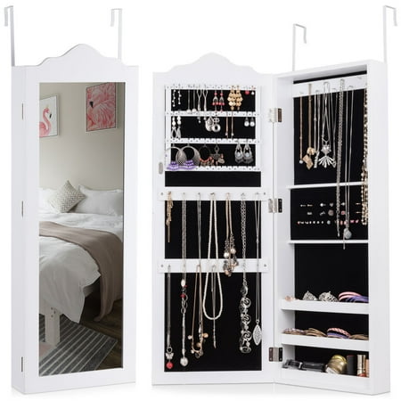 Costway Wall Mounted Mirrored Jewelry Cabinet Armoire Storage Organizer Home Decor (Best Over The Door Jewelry Armoire)