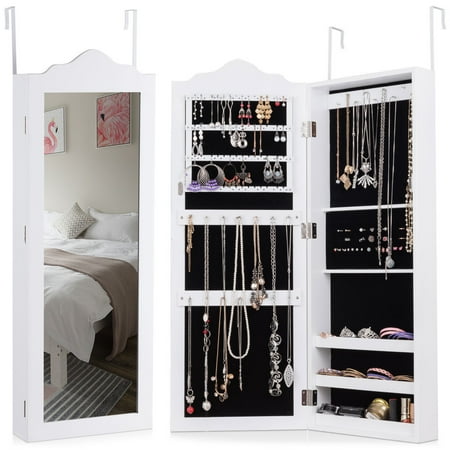 Costway Wall Mounted Mirrored Jewelry Cabinet Armoire Storage Costway Wall Mounted Mirrored Jewelry Cabinet Armoire Storage Organizer Home Decor White