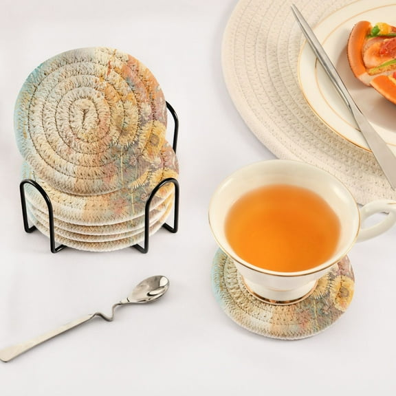 BZSMCE 6Pcs Drink Coasters With Holder 3.94Inch Watercolor Flowers Creative Coil Coaster Coasters Colors Absorbent Coasters for Drinks Coasters Set Thicken Heat for Home Table