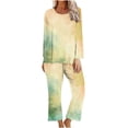 thumbnail image 2 of pimelu Pajamas Sets for Women Womens 2 Pieces Sets Trendy Gradient Print Lounge Sets Homewear Outfits Long Sleeve Top and Capris Pants Loungewear Sets, 2 of 5