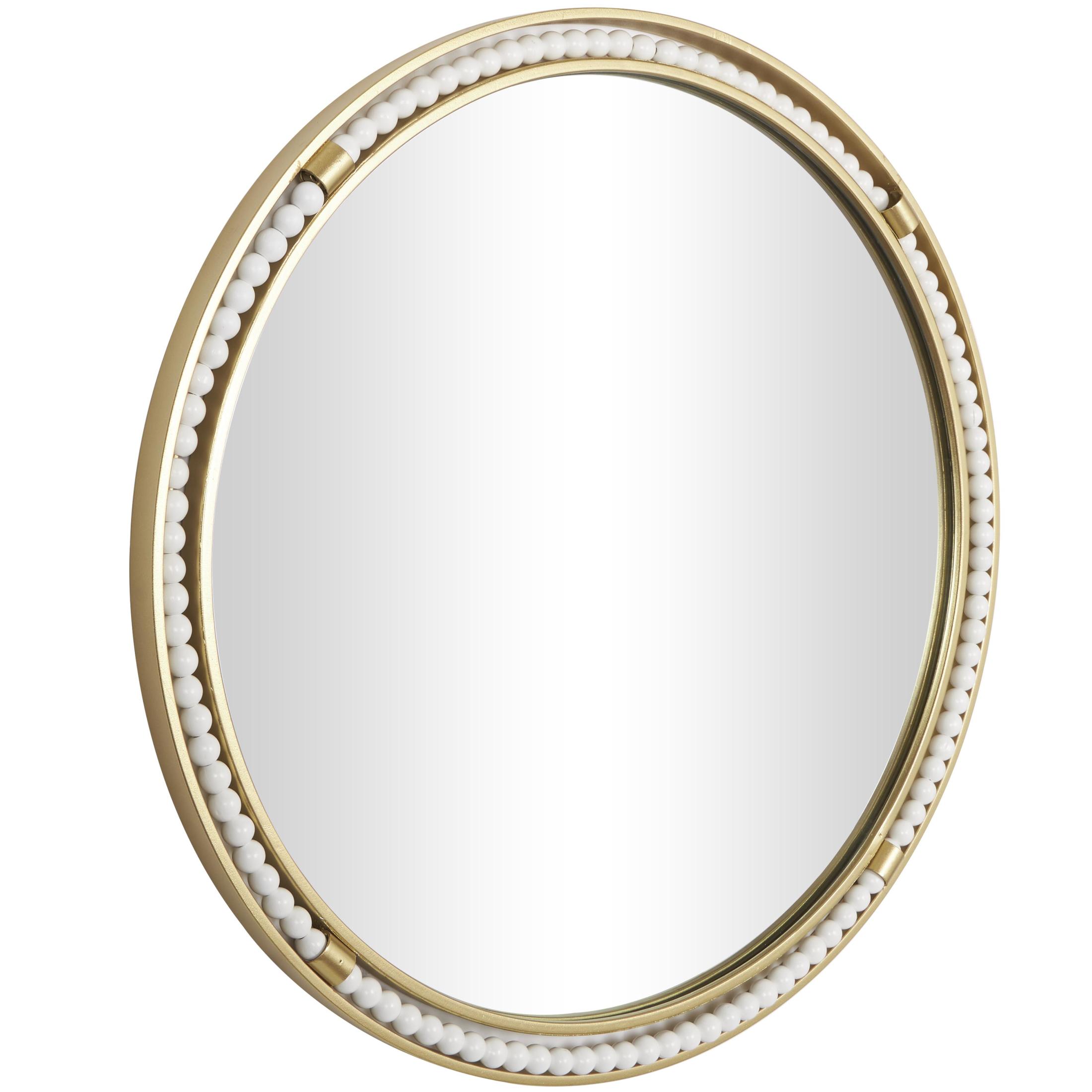 DecMode 26" x 26" Gold Wall Mirror with White Wood Beading
