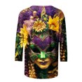 thumbnail image 4 of YUGYXL Deals Plus Size 3/4 Length Sleeve Shirts for Women Mardi Gras Mask Graphic Fancy Comfy Costume Trendy Crew Neck Tunic Blouse Carnival Themed Tees Clearance Sales, 4 of 5