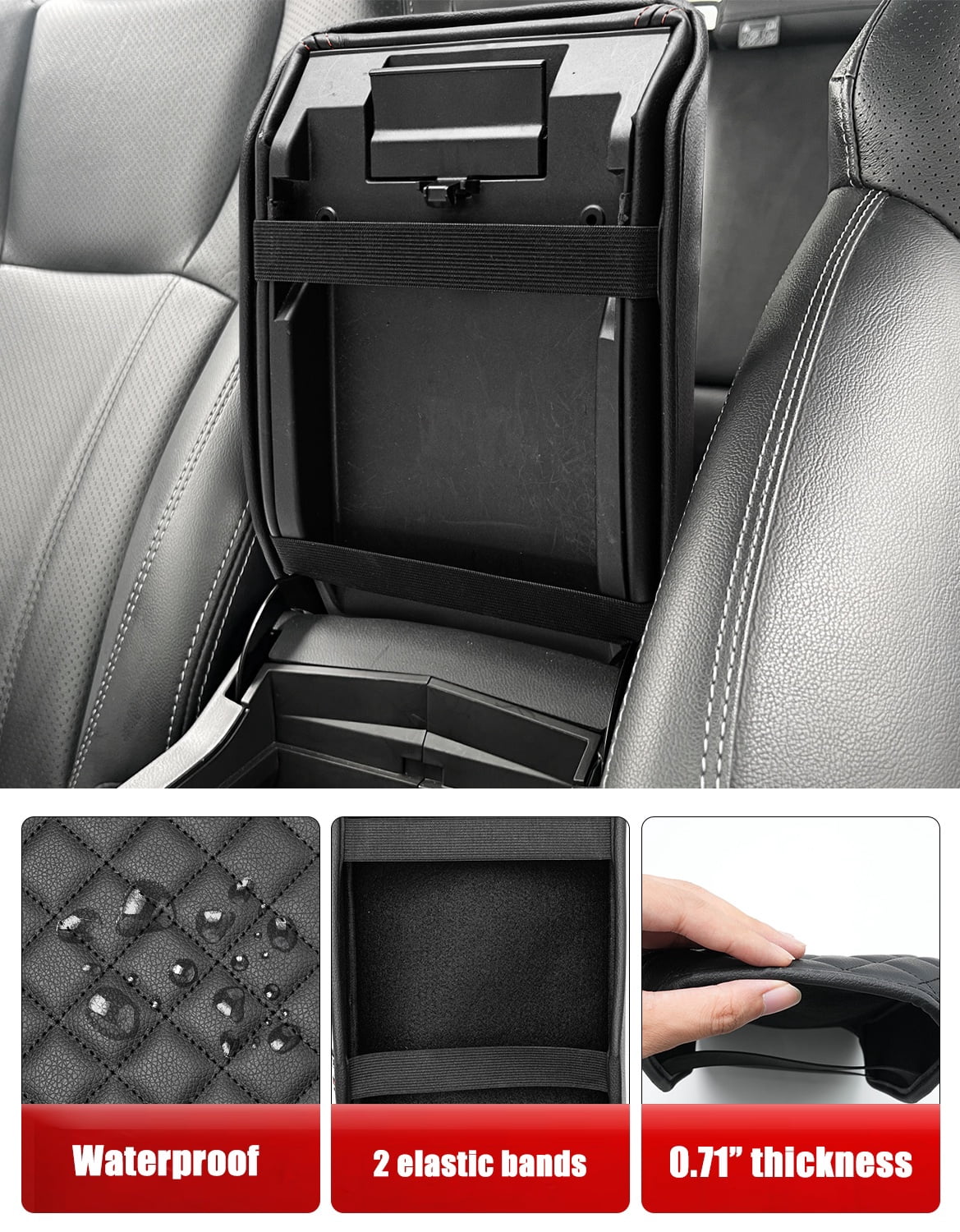 KBH Center Console Armrest Cover for Subaru Forester Accessories 2019-2025, Leather Middle Console Cover Cushion Pad for Car Interior, Black