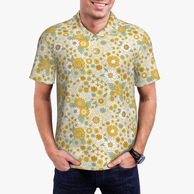 Balery Cute Sunflower Camisa Polo de Hombre con Estampado, de Manga Corta y Tejido Medio, Camisa Tipo Golf Polo-X-Large