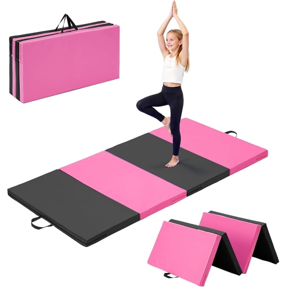 Folding Gymnastics Mat 6’ x 3’ x 2”, Thick Tumbling & Exercise Mat for Home Workout, Yoga, Martial Arts & Fitness Training