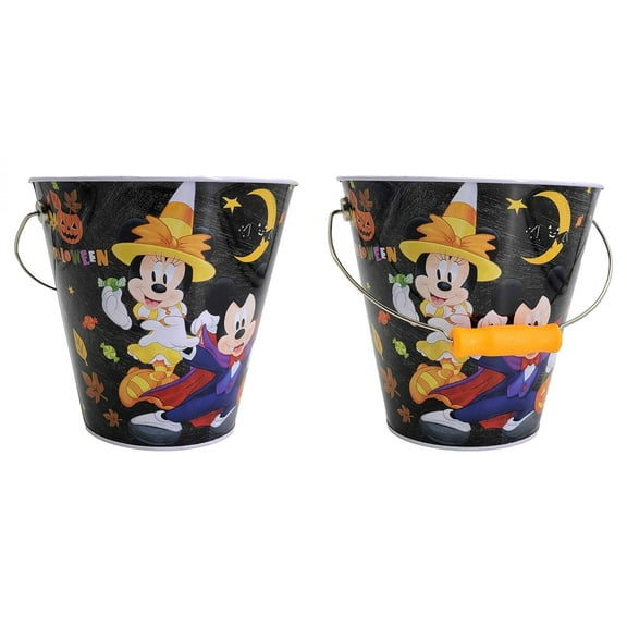 Disney Mickey Minnie Halloween Candy Buckets Set of 2 Metal Pail 7 Inch with Handle Trick or Treat Empty for Kids Egg Hunt Party