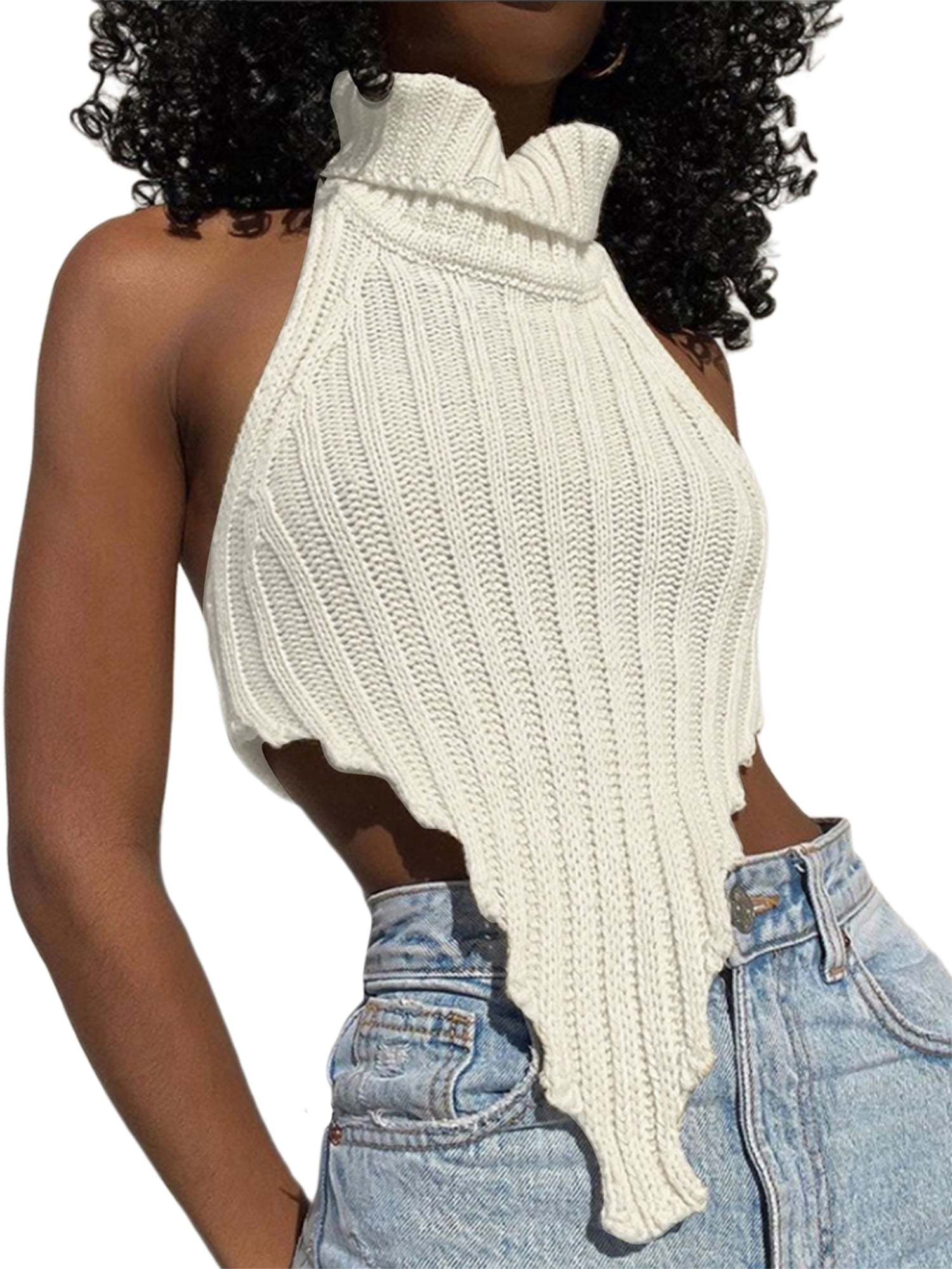 Pudcoco Women's Sexy Knit Backless Tank Top Halter Neck Slim Fit Cut Out  Sleeveless Vest Crop Tops E-Girl Streetwear - Walmart.com