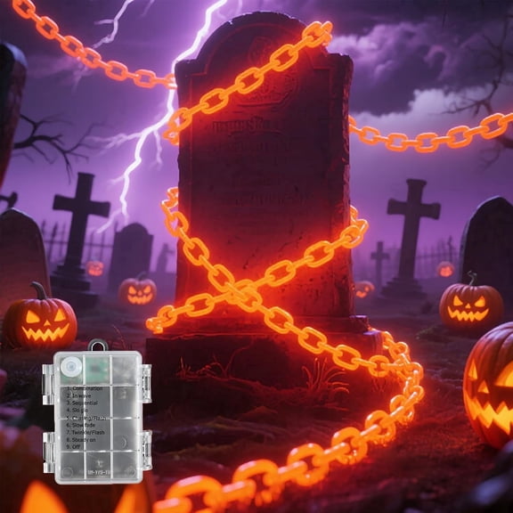 10Ft Solar Halloween Plastic Chain Lights for Halloween Decorations Outdoor , 8 Modes Lighed Props Chains, Waterproof Halloween Lights outdoor for Skeleton Dog, Haunted House, Creepy Costumes Party