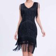 thumbnail image 4 of XFLWAM Women's 1920s Flapper Dress V Neck Slip Beaded Dress Roaring 20s Great Gatsby Dress for Cocktail Party Prom Dress, 4 of 9