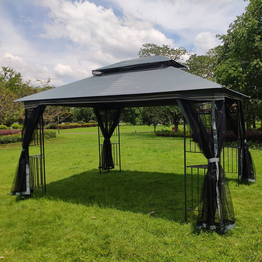 Kepooman 13'x10' Wedding Party Tent, Outdoor Canopy Tent with Ventilated Double Roof and Mosquito Net(Detachable Mesh Screen On All Sides), Camping Tent for Lawn, Gray