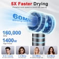 thumbnail image 5 of Hair Dryer, 160,000 RPM Professional-Grade Upgraded Ion Hair Dryer with Temperature Control and Low-Noise Function, Suitable for All Hair Types, Fast Drying, Includes Diffuser and Ambient LED Lights, 5 of 11
