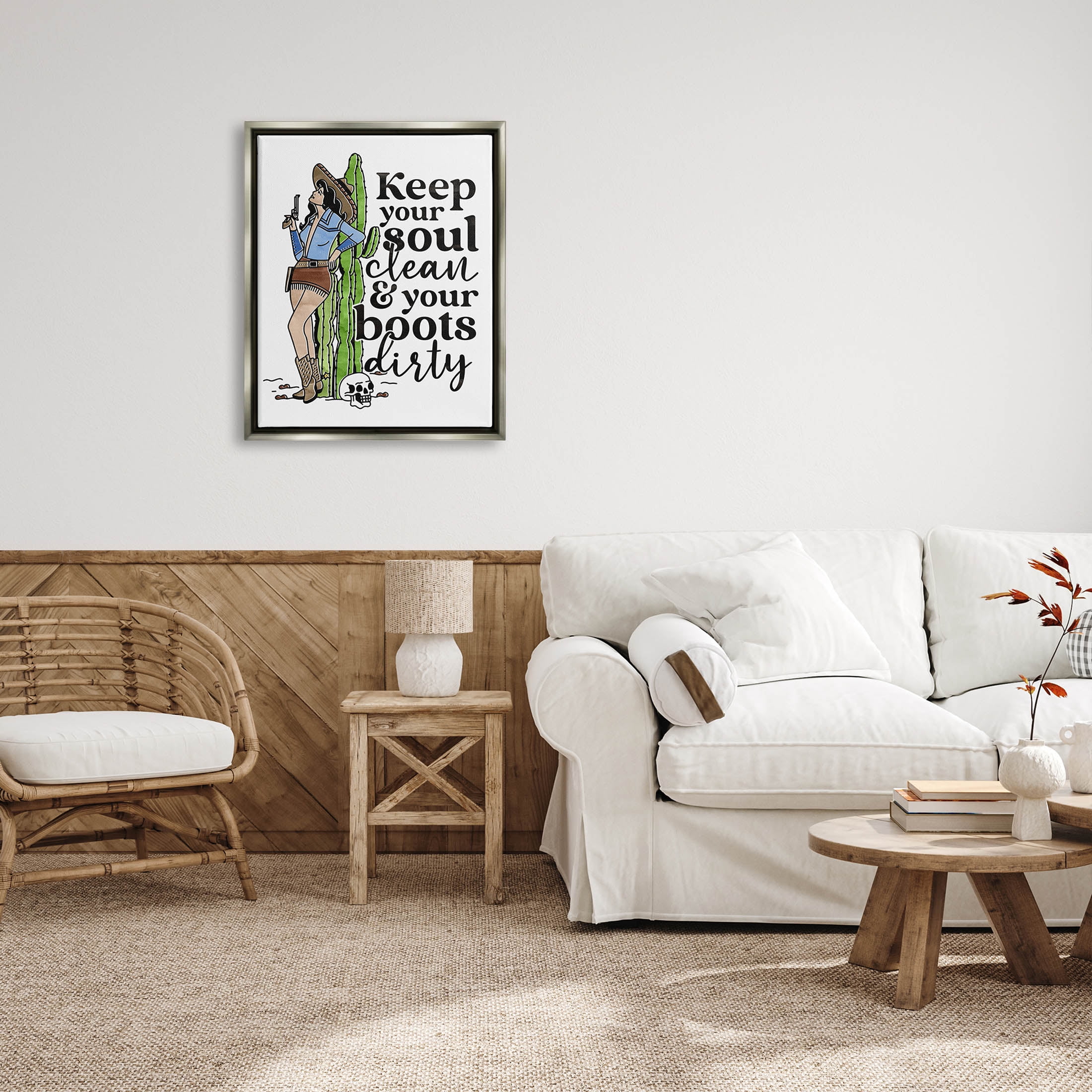 Cowgirl Soul Clean & Boots Dirty Phrase Novelty Graphic Art Luster Gray Framed Art Print Wall Art