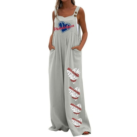 

Dyegold Jumpsuits for Women Casual Women s Rompers and Jumpsuits Casual Loose Wide Leg Trousers Love Heart Baseball Graphic Sleeveless Rompers Overalls