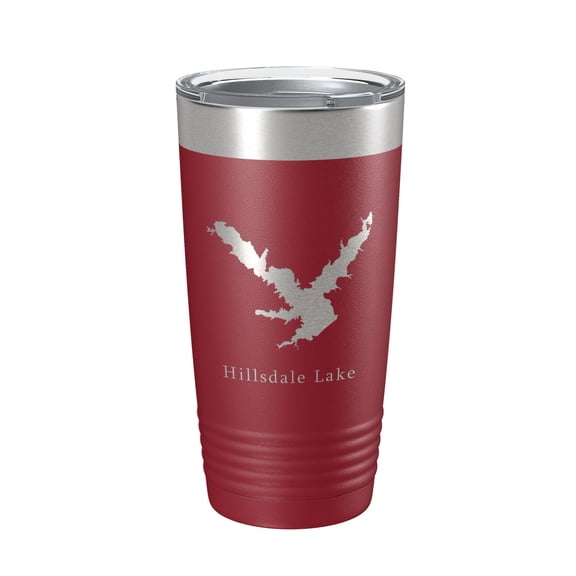 Hillsdale Lake Map Tumbler Travel Mug Insulated Laser Engraved Coffee Cup Kansas 20 oz Maroon