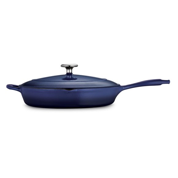 Tramontina 12-inch Enameled Cast Iron Skillet with Lid, Large Frying Pan, Gradated Cobalt, Oven-Safe
