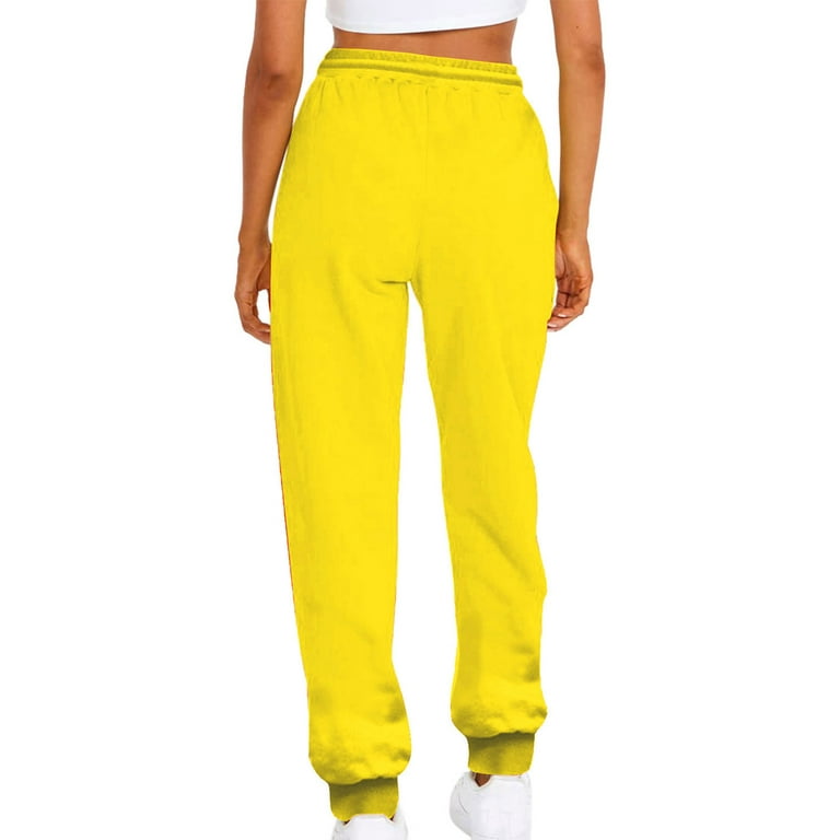 YYDGH Yoga Sweat Pants for Womens Baggy Loose Workout Running Sweatpants  with Pockets Elastic High Waist Lounge Y2K Pants Yellow XL