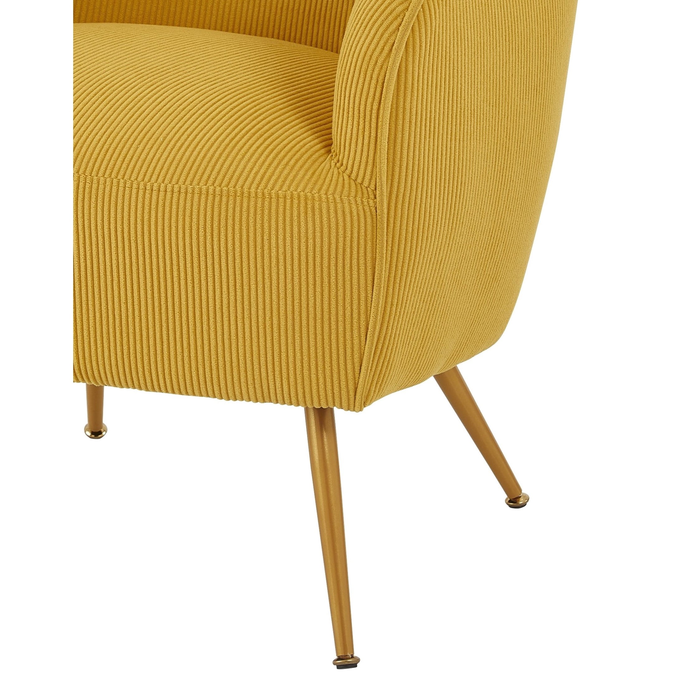 GDF Studio Modern Barrel Accent Chair with Corduroy Upholstery & Gold Metal Legs, Yellow