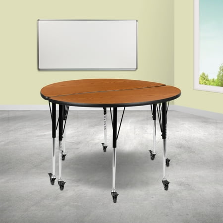UPC: 0889142934592 | Flash Furniture 2 Piece Mobile 47.5 Circle Wave Flexible Oak Thermal Laminate Adjustable Activity Table Set