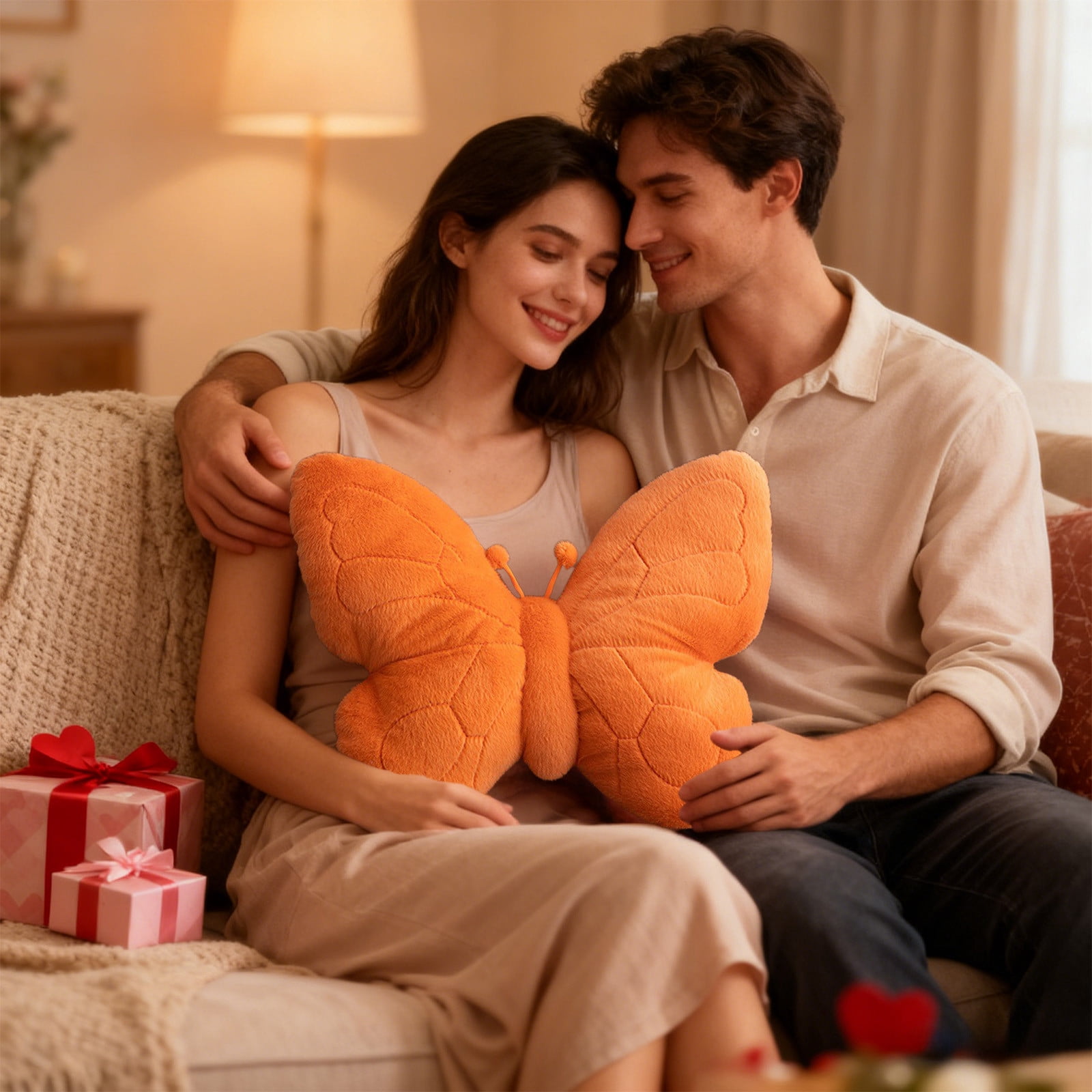 Kugisaki Valentines's Day Butterflies-shaped Throw Pillows Cute Plush Fluffy Throw Pillows Sofa Cushions for Large Couch Sofa Home Holiday Decorations