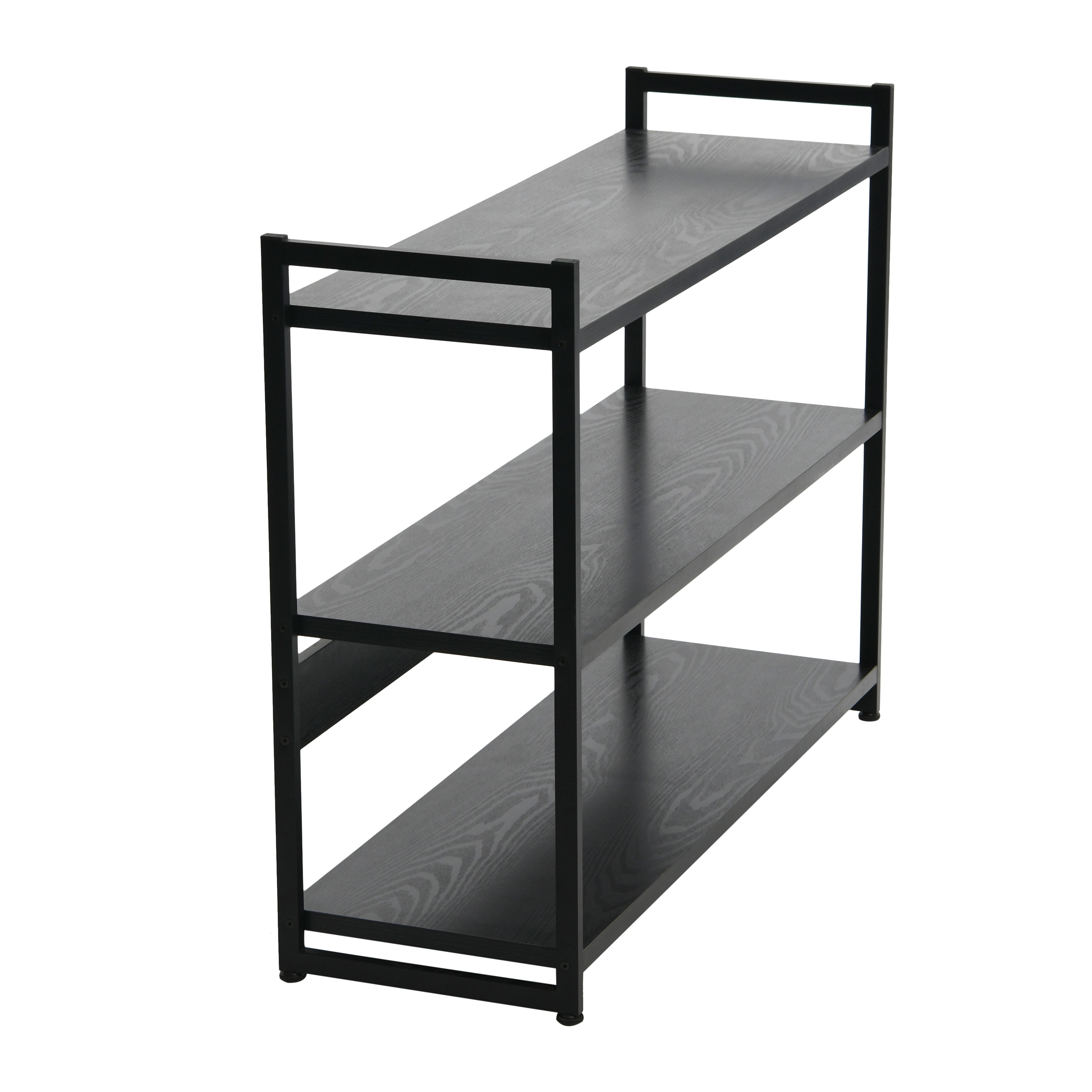 Household Essentials 3 Tier Black Oak Bookshelf, Black Oak Wood and Black Metal, Chic and Industrial Bookshelf