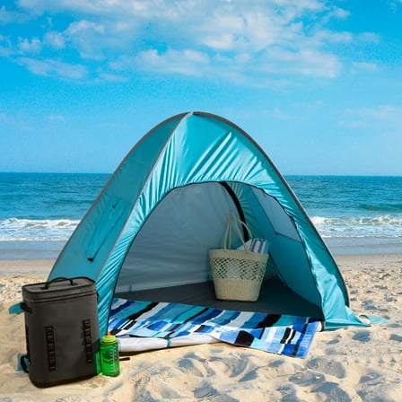 Wakeman Outdoors Blue 78" x 55" Pop-Up Beach Tent with UV Protection