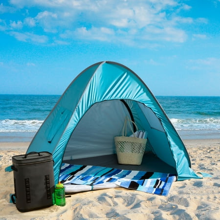 Wakeman Outdoors Blue 78" x 55" Pop-Up Beach Tent with UV Protection