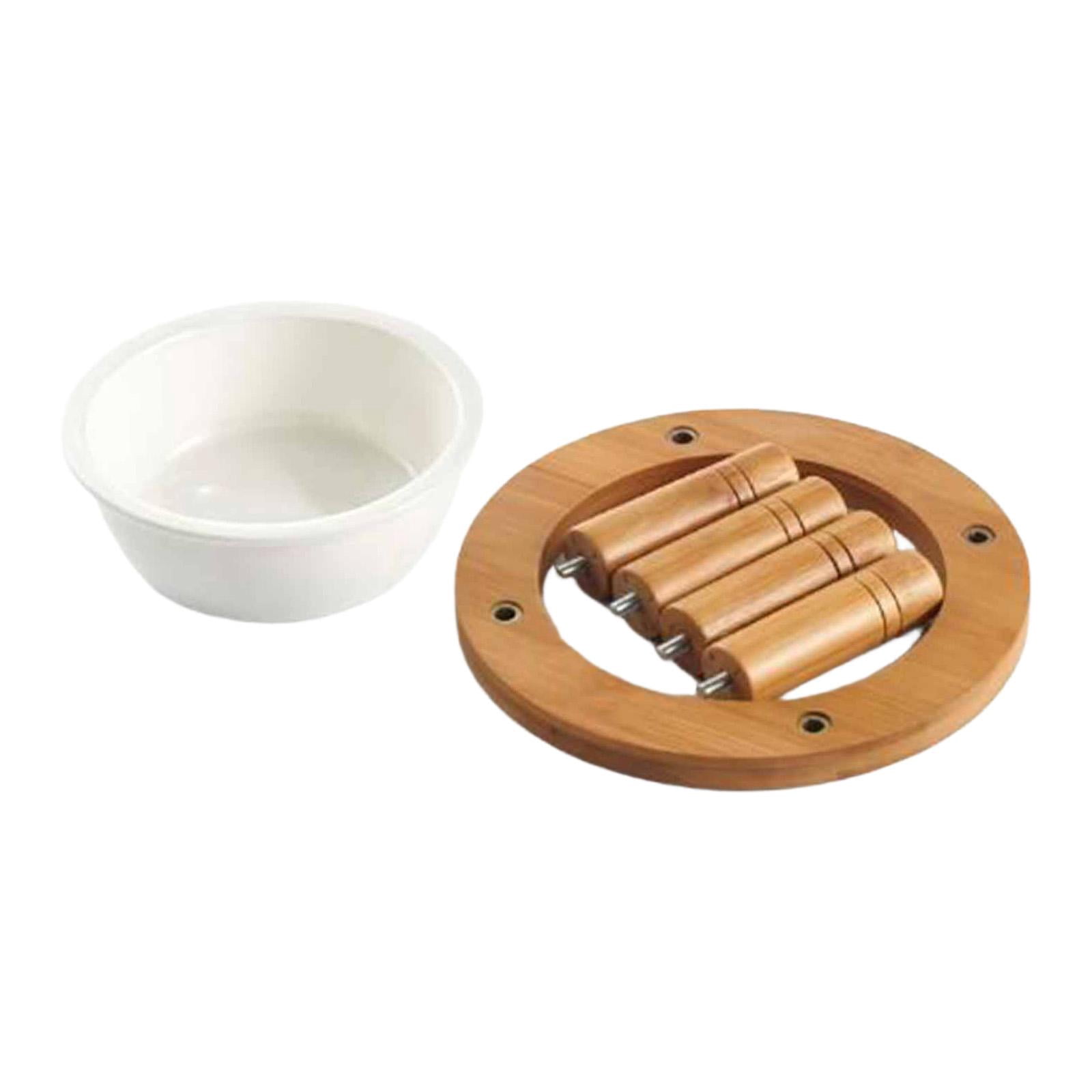 Serenable Elevated Cat Bowl Bamboo Wood Stand Raised Dog Bowl Ceramic Feeding Bowl Whisker Friendly Food Water Dish Removable Easy to Assemble Suitable for Pet Household 16.2cmx16.2cmx8.8cm