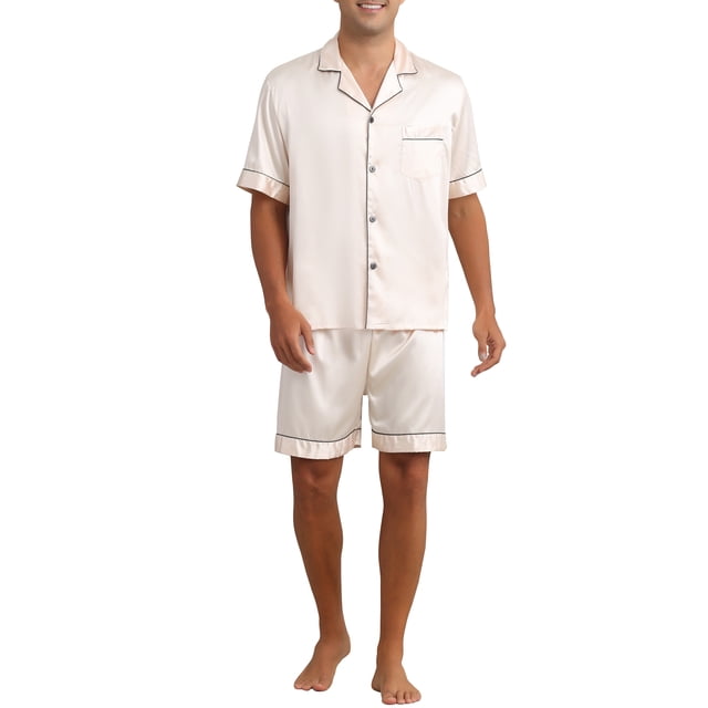 Conjunto de Pijamas de Satén INSPIRE CHIC para Hombre, Pijamas de Manga Corta de Dos Piezas con Bolsillos, Ropa de Dormir Suave en Color Champagne