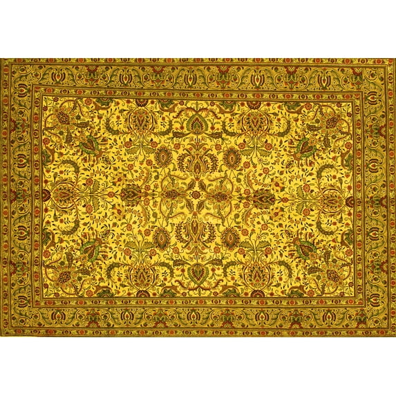 Ahgly Company Machine Washable Indoor Rectangle Persian Yellow Traditional Area Rugs, 7' x 10'