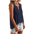 thumbnail image 4 of Women's Cotton Pleated Tank Top Summer Comfy Crew Neck Button Down Tee Tank Loose Fit Casual Sleeveless Daily Wear Shirts Navy, 4 of 7