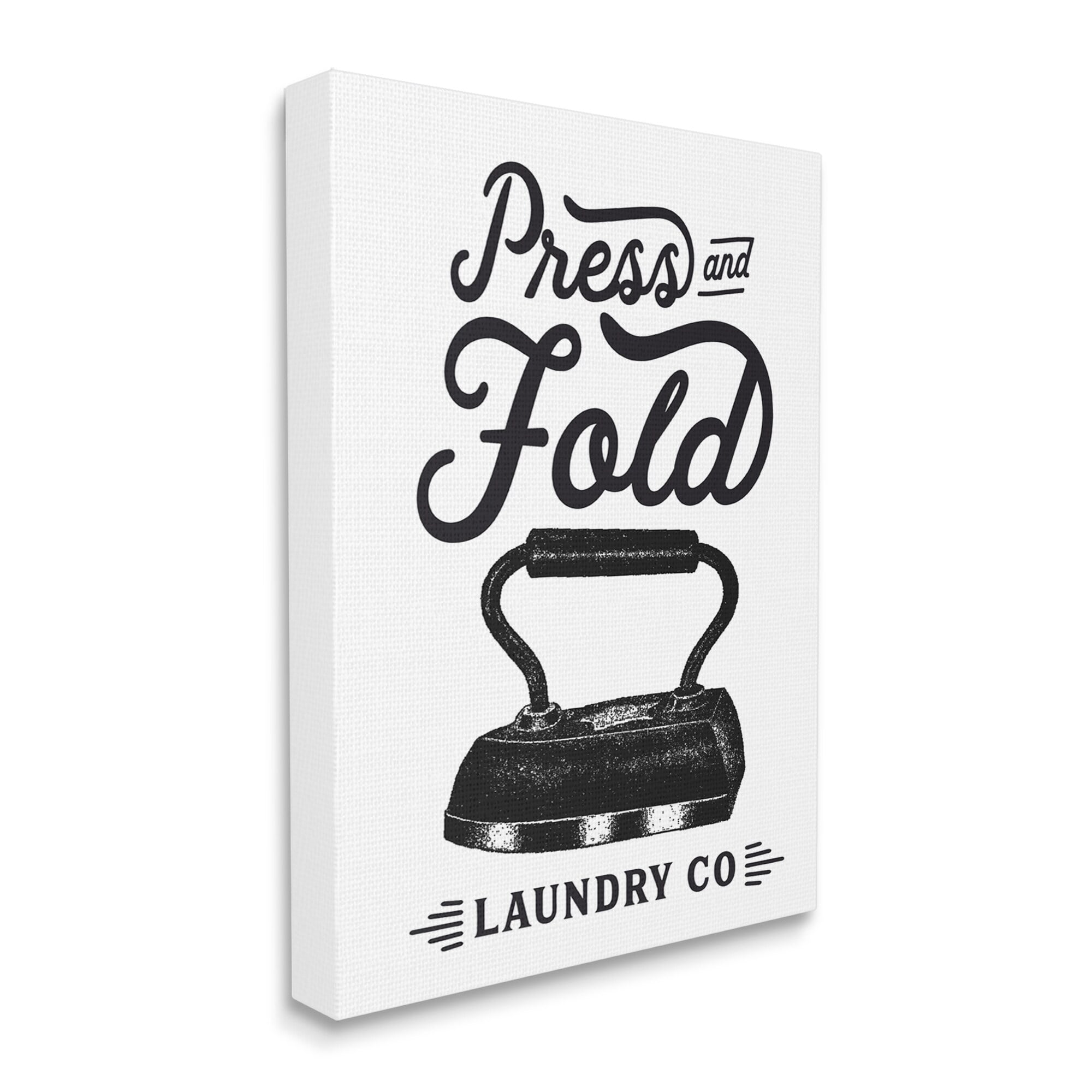 Stupell Industries Press & Fold Antique Iron Laundry Lettering Phrase Graphic Art Gallery Wrapped Canvas Print Wall Art, Design by Lettered and Lined