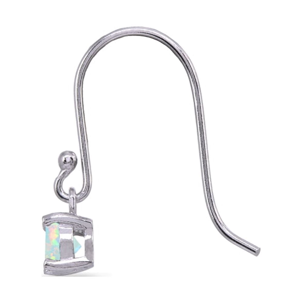 Simulated White Opal 5mm Round Small Solitaire Sterling Silver Dangle Earrings