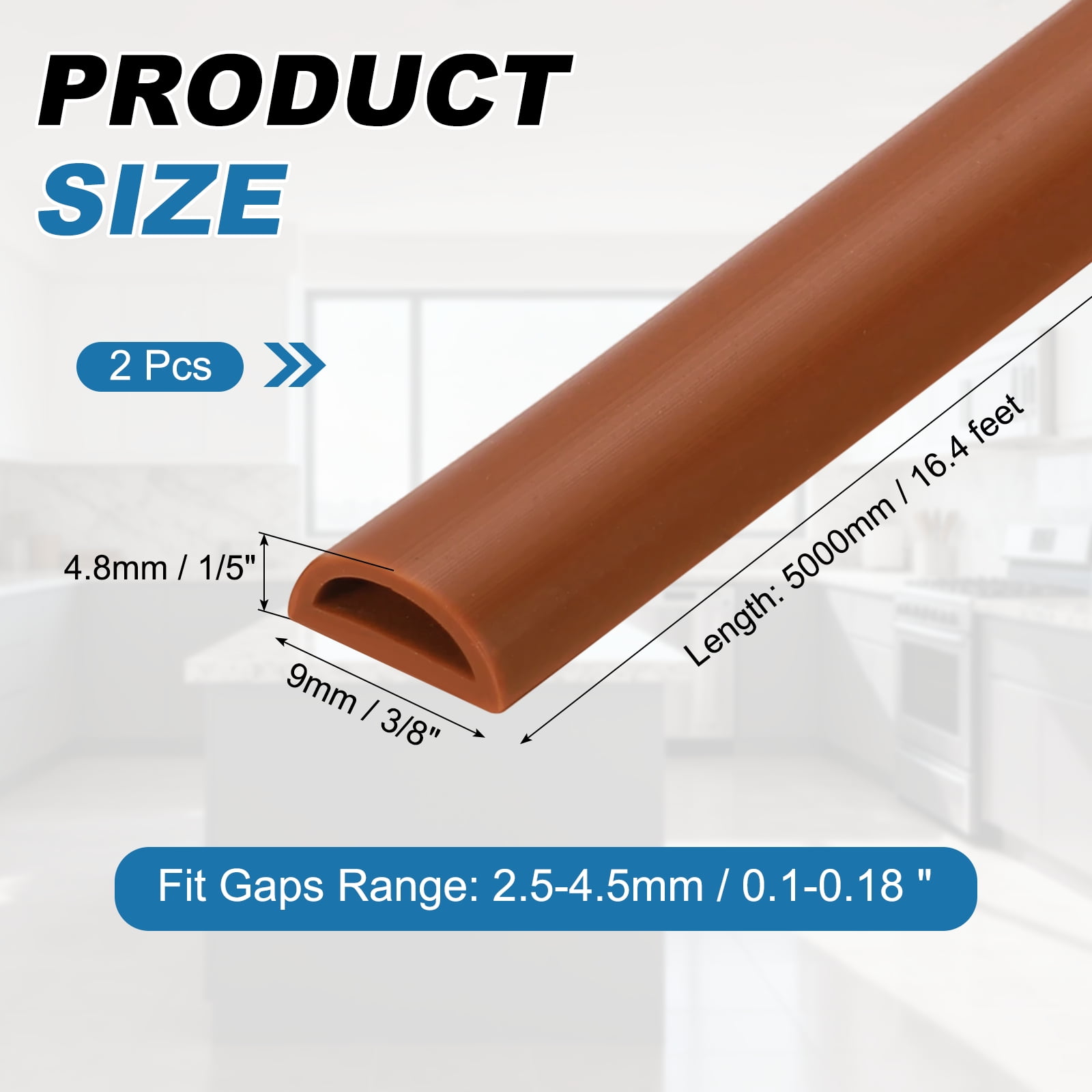 Uxcell 16.4FT Silicone D Shape Weather Stripping, 2Pcs Self Adhesive Door Seal, Brown