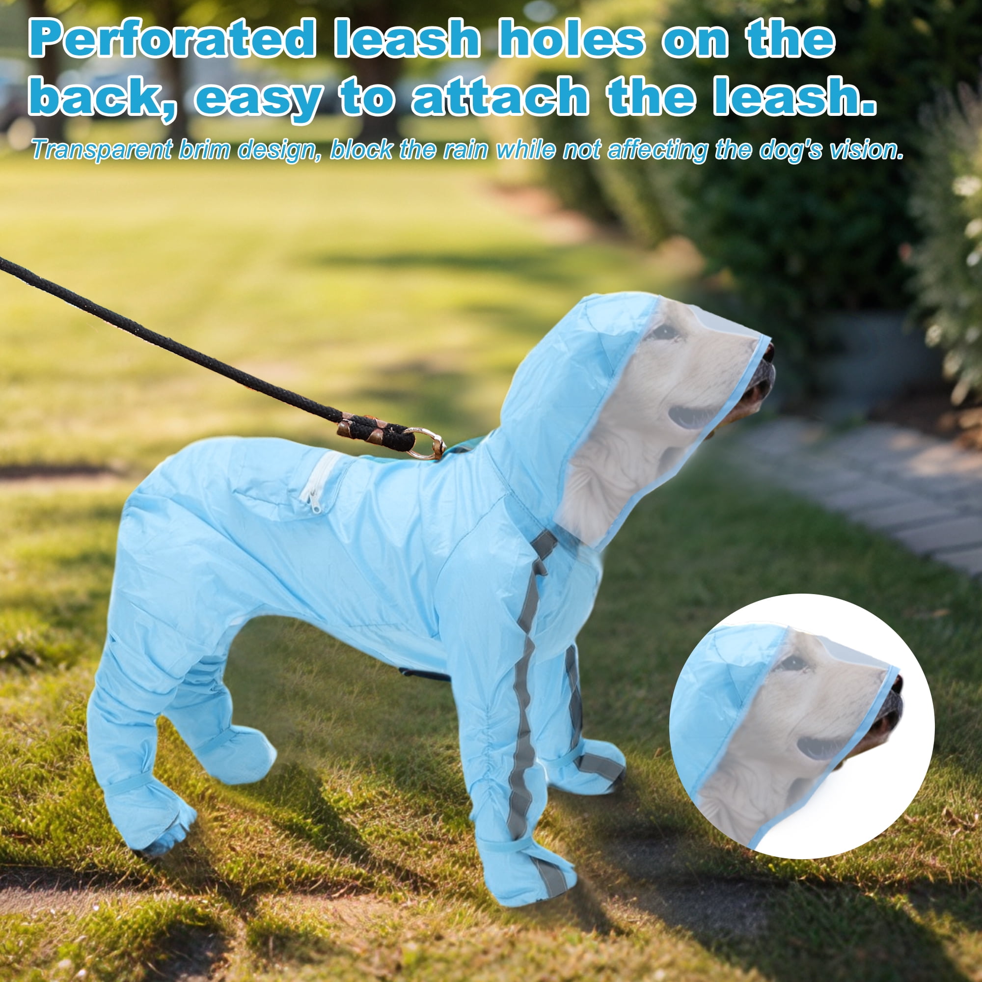 Unique Bargains Dog Raincoat Full Coverage with Reflective Strip Design M Size