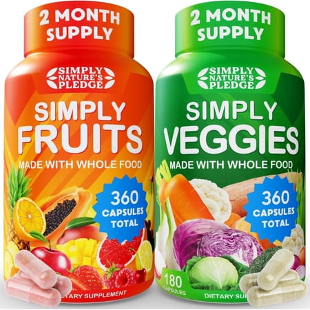 Simply Nature's Pledge 42 Fruits and Vegetables Whole Food Superfoods with Aloe Vera Soy-Free Capsules 2 Month Supply 180 Count Pack of 2