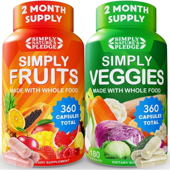 Simply Nature's Pledge 42 Fruits and Vegetables Whole Food Superfoods with Aloe Vera Soy-Free Capsules 2 Month Supply 180 Count pack of 2
