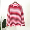 thumbnail image 4 of Lovskoo Sweaters for Women Comfortable Stripe Printed Long Sleeve Round Neck Sweater Top Red, 4 of 5