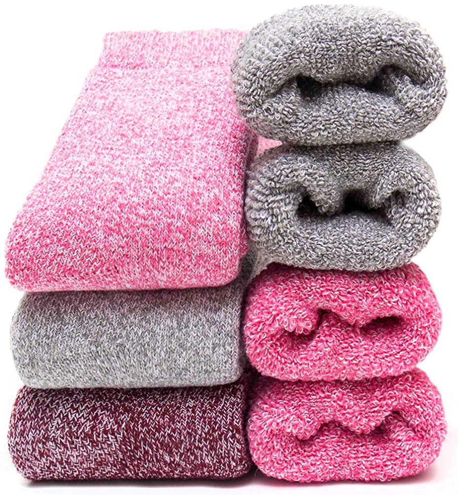 Yoicy Womens Extra Thick Wool Crew Socks (Set of 3),Plain Size 5-10 Assorted