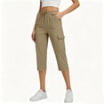 thumbnail image 3 of Bloomae Women's Cargo Capris Lightweight Quick Dry Hiking Travel Capris Summer Casual Drawstring Elastic High Waist Cropped Pants with Multi-Pockets, 3 of 9