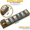 thumbnail image 4 of Weekly Pill Organizer - (Pack of 3) Extra Large Vitamin Container with Jumbo Easy to Read Letters, BPA Free - Daily Travel 7 Day Medication Pill Box Case, (Black), 4 of 9